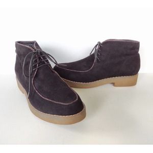 Anthropologie Vanessa Wu Vegan Suede Black Lace Up Ankle Boot Shoes 40 US 9